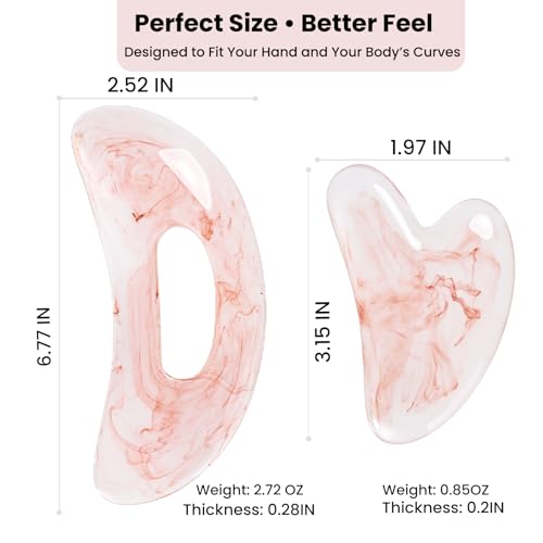 Large Body Gua Sha Tool for Lymphatic Drainage,Cellulite, Sculpting and Sore Muscles,Grip-Friendly with Smooth Resin & Ergonomic Design for Jawline, Neck,Thighs and Stomach Pink Resin Prop 65 Tested - color: Pink and Gray