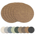13" Round Placemats Set of 6, Reversible Faux Leather Wipeable Table Mats - color: Light Brown