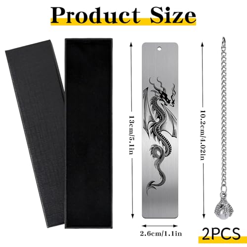 Dragon Metal Bookmark Gift - 2 Pcs Cool Bookmarks for Reading - style: Dragon