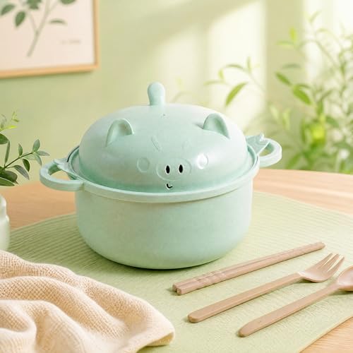 1 Set Large 45oz Cute Pig Ramen Bowl Set Microwavable, Nordic Green - color: Nordic Green