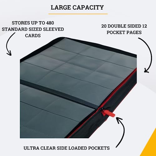 Card Guardian 12 Pocket Premium Binder with Zipper for 480 Cards, Red - color: Red