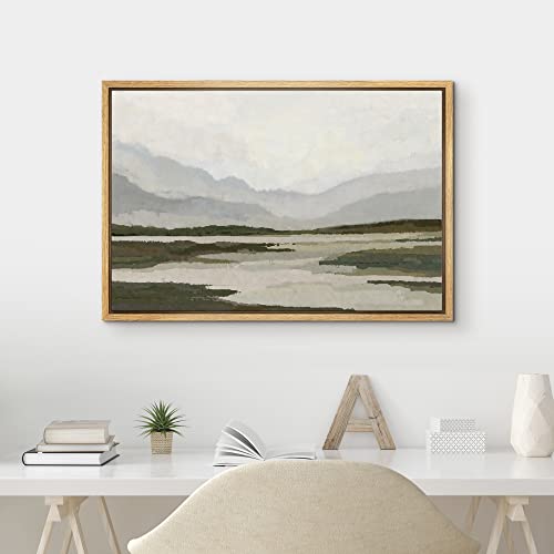 MUDECOR Framed Canvas Print Wall Art Mountain Range Storm Cloud Lake Landscape Vintage Classic Illustrations Fine Art Decorative Zen Multicolor Country/Farmhouse Retro for Bedroom - 16"x24" Natural - color: A03-2303-win01, size: 24"L x 16"W