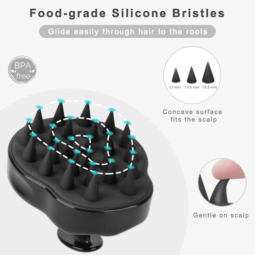 FREATECH Scalp Scrubber Scalp Massager Hair Growth, Shower Shampoo Brush with Silicone Bristles for Dandruff Removal and Hair Care, Wet & Dry Hair Massager Scalp Exfoliator for Men Women Kids，Black - color: Black