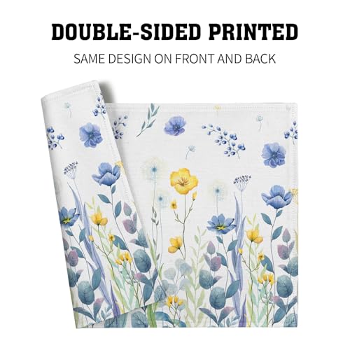 Watercolor Floral Placemats Set of 4 Blue Yellow Poppy Flowers Washable Non-Slip Heat Resistant 12×18 Inch Spring Summer Seasonal Linen Fabric Table Mats for Kitchen Dining Table - color: Blue Yellow Floral