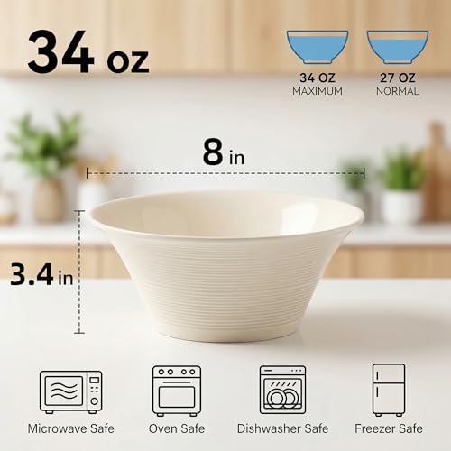 Ceramic Ramen Bowls Set of 3, 34 oz Noodle Bowls, 8 Inch - size: Soup Bowls Set of 3