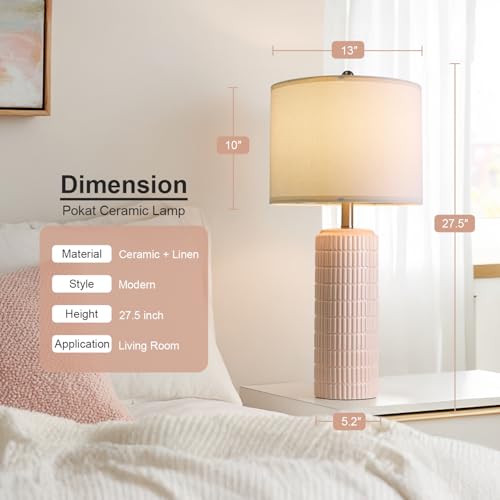 PoKat 27.5" Pink Ceramic Table Lamps for Girls Room Set of 2, Modern Bedroom Lamps, Bedside Lamps for Night Stands Living Room, Cute Lamps Pink Decor, Nightstands Desk Nursery - color: Cream Pink