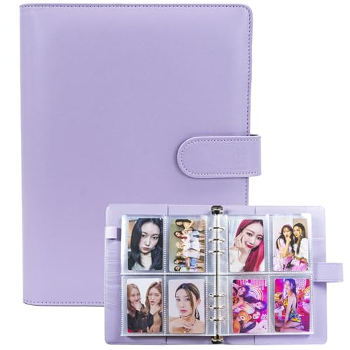A5 Kpop Photocard Binder with 30 Pack 4-Pocket Card Pages, 6 Ring A5 Binder Card Collector Album with 240 Card Slots,PU Leather Binder Cover with Magnetic Buckle Closure for Organizing Trading Card - color: Purple