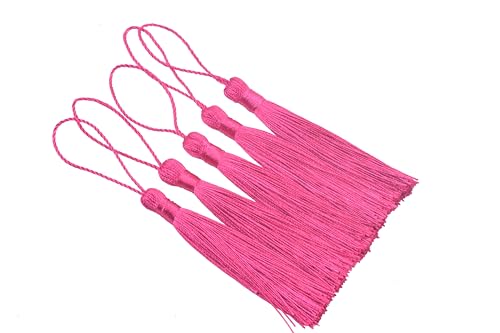 KONMAY 20pcs 3.5'' Small Silky Soft Craft Mini Bookmark Tassels with Loops for Jewelry Making, Gift Wrapping, Zipper Pull, Home Decor(Rose) - color: Rose
