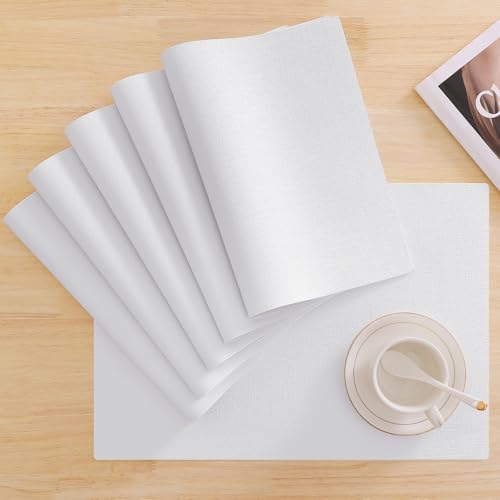 Homaxy PU Faux Leather Placemats for Dining Table, Set of 6, White - color: White