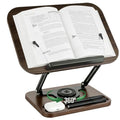 Book Stand for Desk, 360° Rotating Cookbook Holder for Hands-Free Reading Recipe Book Holder with Page Clips, Adjustable Height for Textbooks, Comics, Sheet Music - style: Book Stand(Walnut Finish)