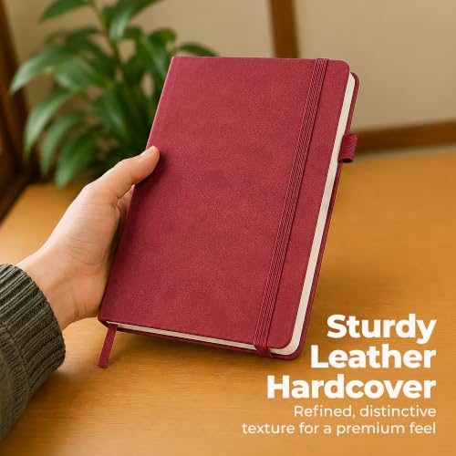 A5 Premium Leather Journal Red 5.8x8.3" Lined Leather Notebook 300 Pages - color: Red, size: A5 300 Pages