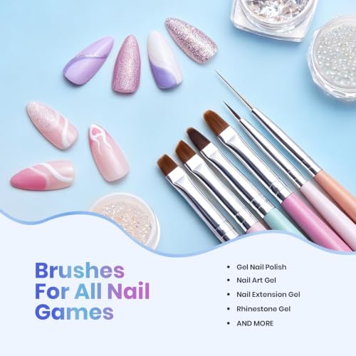 Beetles Gel Polish Nail Art Brushes, 6 Pcs Fingernail Art Design Pens - color: A-Multicolor-6