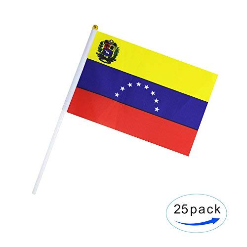 25 Pack Hand Held Small Mini Venezuela Flag,Venezuelans Stick Round Top National Country Flags,Party Decorations Supplies For Parades,World Cup,Festival Events,International Festival. - color: Venezuela