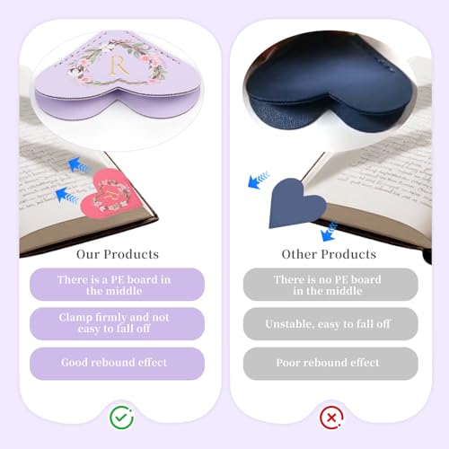 6 Pack Macaron Colorful Bookmarks,Heart Shape Leather Bookmark Set with Floral Initials,Cute UV Printed Design,Bulk Graduation Gifts for Students Teachers Book Lovers,Elegant Thank You Gift (R) - style: R