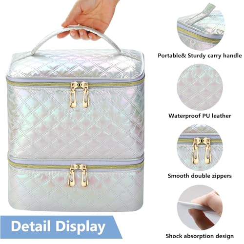 CTWWFS Nail Polish Organizer and Nail Lamp Case, Nail Kit Organizer Holds 30 Bottles (15ml - 0.5 fl.oz) and a Nail Lamp, Nail Polish Carrying Case with Manicure Tools Storage Sections (White) - color: White