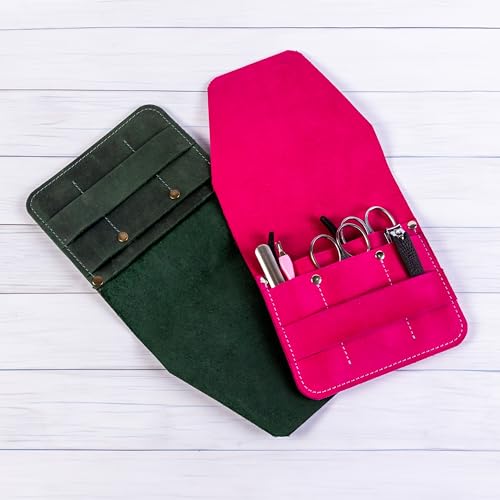 Leather Manicure Set Case Grooming Kit Organizer (Fuchsia) - color: Fuchsia