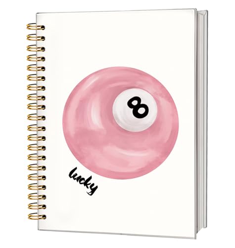 Pink Spiral Notebook, Preppy Trendy Coquette Journal Notebook, Girly Notebook, Lucky 8 Ball Aesthetic Hardcover Notebook for Teen Girls Student Teacher Office School Supplies, 5.5x8.3 Inch - color: 04-Lucky(White)