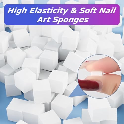 Soft Nail Sponges（250PCS）, Reusable Nail sponges,Nail DIY sponges, Nail Art sponges, 1PCS Grabbing Pen and Nail Brush Professional Accessories Manicure Salon Supplies - color: White-250Pcs