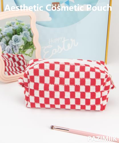 Checkered Makeup Bag for Purse, Small Travel Cosmetic Pouch,Christmas Red - color: Christmas Red