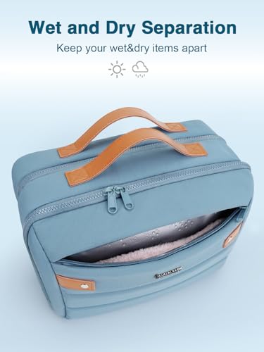 COOSKY Women's Hanging Toiletry Bag, Waterproof Travel Cosmetic Organizer with Jewelry Storage, Large Capacity Makeup Case for Full-Size Skincare & Bathroom Essentials, Portable Cosmetic kit, Blue - color: Blue