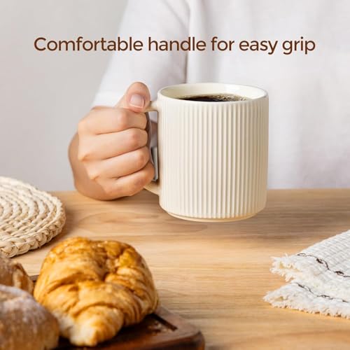 theterra Ceramic Coffee Mugs Set of 4, 14.2 oz Coffee Cups with Handle - color: Beige, size: 14 OZ (Set of 4)