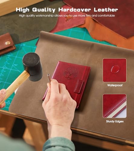 Biuwory A6 Leather Pocket Notebook, 140 Lined Pages Hardcover Small Journal - color: Wine red, size: Lined-140 Pages (3.7"×5.7")