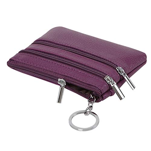 Women Genuine Leather Coin Purse Keychain Change Purse - color: Purple