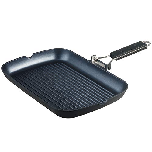 S·KITCHN Grill Pan with Folding Handle, Nonstick Grilling Pan for Stove Tops, Induction Compatible Rectangle KBBQ Pan with Pour Spouts - 13 × 9IN - size: 13 × 9 IN