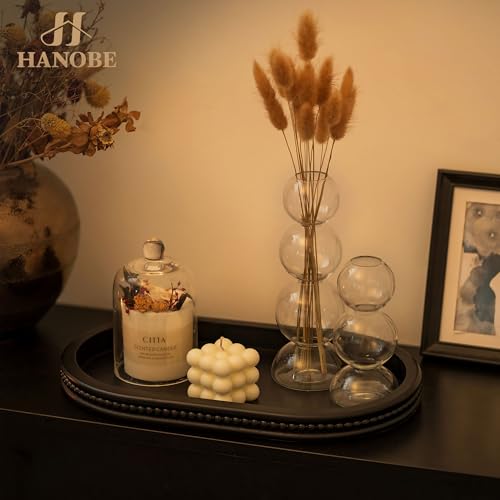 Hanobe Black Decorative Trays for Living Room Coffee Table, Beaded Edge - color: Black