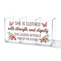 She Is Clothed with Strength Acrylic Pen Holder 3 Compartments - color: Transparent056