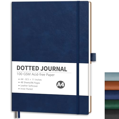 RETTACY Dotted Journal Notebook, 96 Pages, A4 Large Size (8.5'' x 11'') - color: Navy Blue, style: Dotted