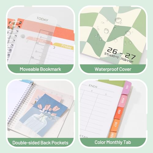 Student Planner 2026-2027, SUNEE Middle or High School Datebooks Student Planner for Academic Year Jul. 2026 - Jun. 2027, 6.5" x 8.3" Lesson Plan Book with Bookmark, Planning Stickers, Green Waves - color: Green Waves, size: A5 6.5"×8.3"
