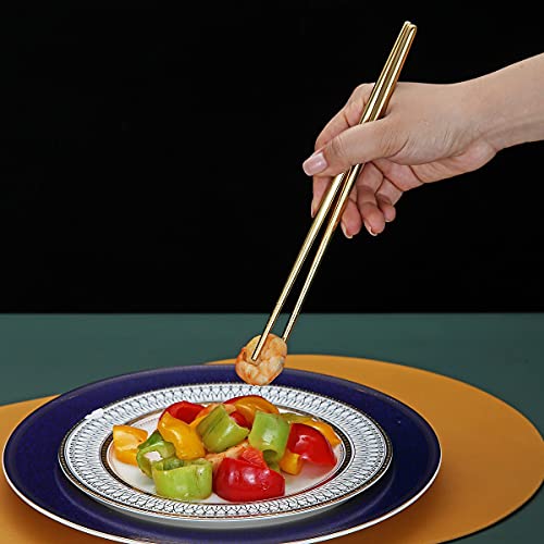10 Pairs Reusable Chopsticks, Titanium Gold Plating Stainless Steel Metal Chop Sticks, Japanese Chinese Korean Chopstick Dishwasher Safe, 8.9 Inch (Gold / Chop sticks) - color: 3. Gold