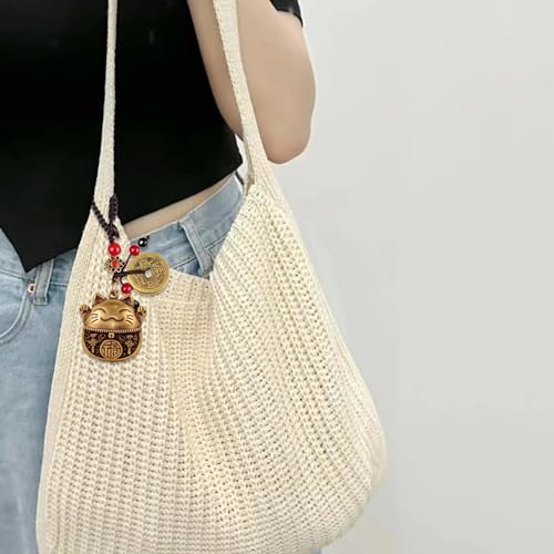 Lucky Cat Charms,Maneki Neko Brass Cat Keychain With Feng Shui Coins,Buddha Statue Kitty Good Luck Charms - color: Lucky Cat