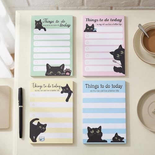 4 Pads Cute Cat Sticky Notes 4x6 Funny Animal Post it Notes Notepads - color: Cute Cat