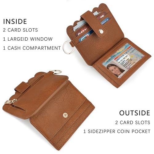 Wristlet Wallet for Women with Keychain – RFID Card Holder Small Wallet Wristlet with Key Ring - color: Light Brown, style: Classic