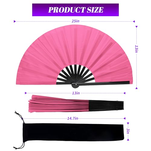 13 Inch Large Rave Fan & Clack Fan for Line Dancing - Folding Hand Fan with UV Glow for Boots on The Ground, Performance, Wedding, Party - Portable Handheld Fan for Women & Men - color: Pink*1