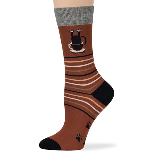 7BIGSTARS Women Cotton Crew Socks, Patterned 4 Pack, M 5-9 - L 8-12 - color: 09 - Brown, Grey, Ecru, Black (A57), size: 5-9