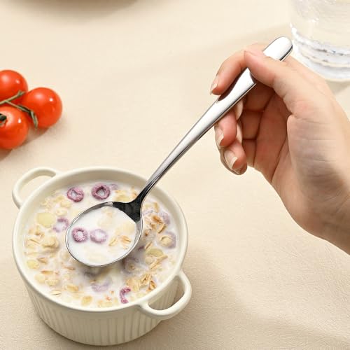 Large Round Soup Spoons Set,Set of 4 Premium 18/10 Stainless Steel Spoons with Long Handles,7.8 Inch Elegance Tablespoon,Dishwasher Safe,Fine Mirror Polished (Silver)