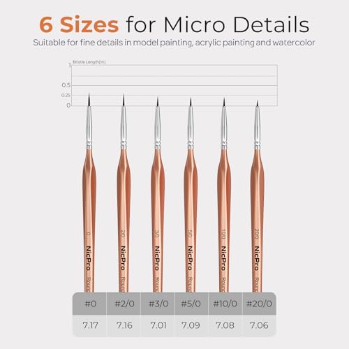 Nicpro Detail Paint Brushes, 6 PCS Extra Fine Tip Miniature Paint Brush Set - color: Rose Gold, size: 20/0-0