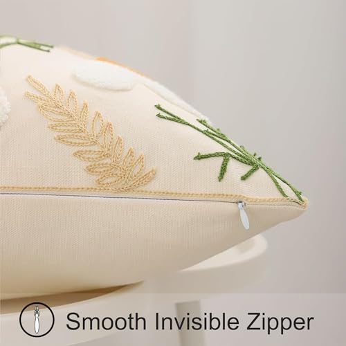 LUOYEHK White Daisy Pillow Covers 18x18 Inch Pack of 2 Embroidered Throw Pillow Covers Decorative Pillow Cases Spring Farmhouse Floral Tufted Cushion Covers for Couch Sofa Bed Living Room - color: White Daisy