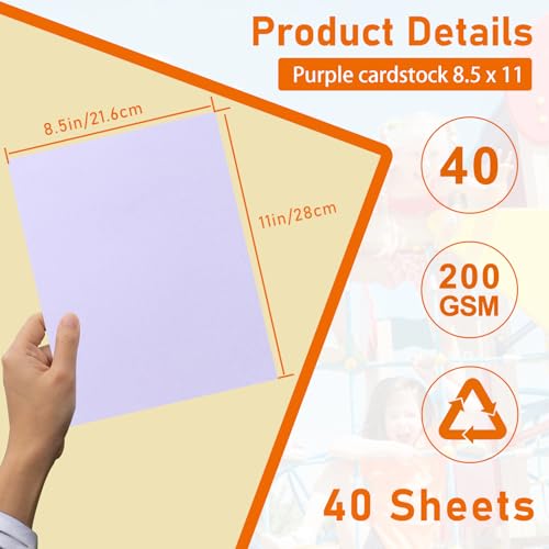 Guakicae 40 Sheets Light Purple Cardstock 8.5 x 11 Printer Paper 75lb - color: Purple, size: 40 Sheets