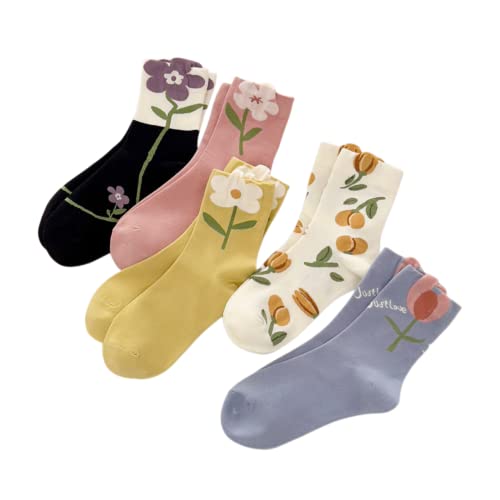 OTAODKA Cute Cotton Socks for Women Novelty Ankle Athletics Sock - color: 5 Pack Tulip