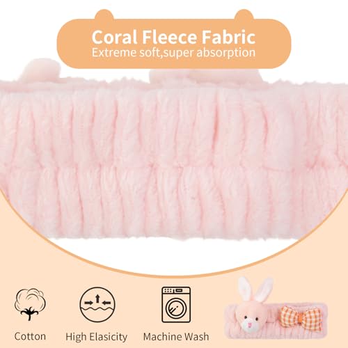 PERFECTSIGHT Kawaii Headband for Spa, Makeup, Washing Face, Party - 2 Pack Cute Hair Band for Shower Beauty Skincare, Soft Facial Headbands for Girls and Women (Purple+Pink Bunny) - color: Purple+Pink Bunny