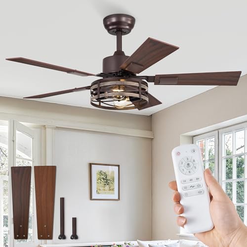 Fanbulous Farmhouse Ceiling Fan with Light & Remote, 42" Caged, DC Motor - color: Oil Bronze, size: 42 Inch