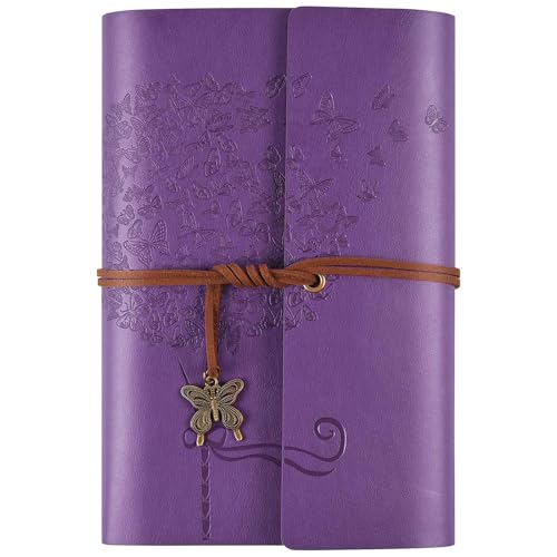 OMEYA Leather Journal Notebook, Refillable Writing Journal Diary Planner for Women Girls (Purple, A6 7.3'' x 5.1'') - color: Purple, size: A6 7.3'' x 5.1''