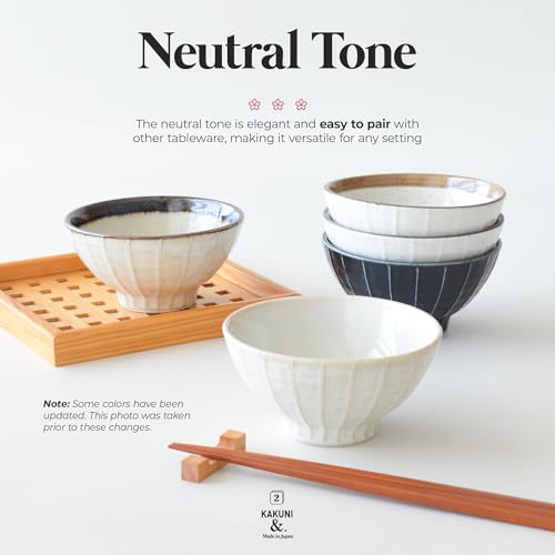 Set of 5 Japanese Ceramic Striped Ichichin Rice Bowls, Deep Soup & Eating Bowls with Distinctive Three-Dimensional Lines,Convenient, Stackable, for Cooking Prep & Serving (Black) - color: Black