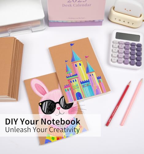 100 Pack A5 Blank Kraft Notebooks Bulk, Journaling Notebooks, Soft Cover Composition Notebook, 8.3x5.5 Inches 60 Pages Travel Journal Notebooks Set for Work, School, Student, Kids, Writing - color: Brown, style: Blank-100pack