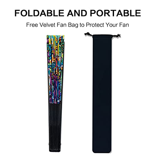 13" Large Rave Fan Bamboo, Folding Clack Hand Fans Foldable for Men Women, Poping Fan for EDM Festival Line Dance Decoration, (Magic Mushroom2, Large 13") - color: Magic Mushroom2, size: Large 13"