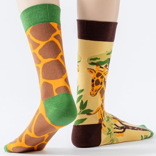2 Pairs Cartoon Animal Crew Socks Fun Cotton Mid Calf Socks for Women - color: Giraffe
